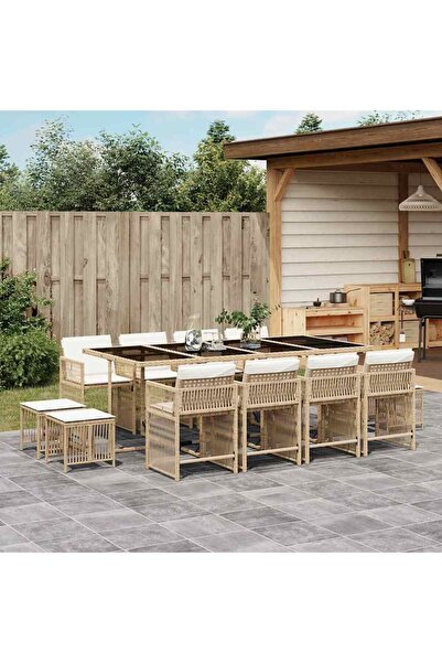 vidaxl Set mobilier de gradina cu perne, 13 piese, bej, poliratan