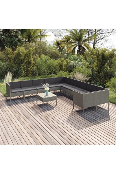 vidaxl Set mobilier de gradina cu perne, 11 piese, gri, poliratan