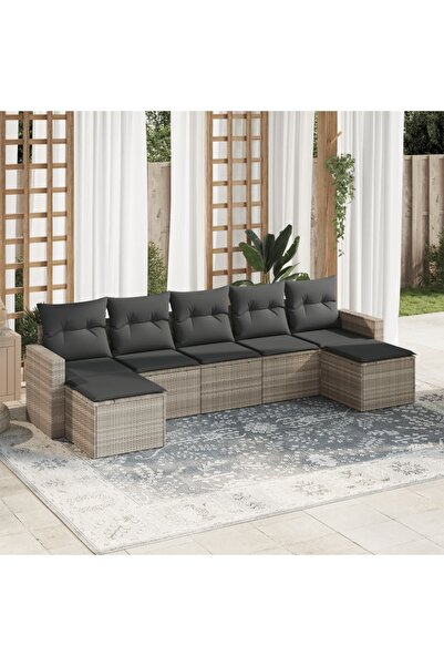 vidaxl Set canapele de gradina cu perne, 7piese gri deschis poliratan