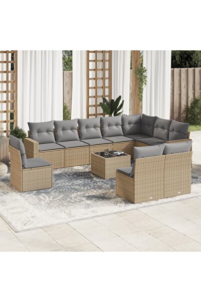 vidaxl Set canapele de gradina cu perne, 11 piese, bej, poliratan