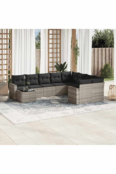 vidaxl Garden sofa set with cushions 10 pieces light gray polyrattan