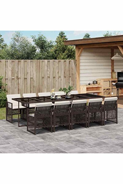 vidaxl Garden furniture set with cushions, 11 pieces, brown, polyrattan