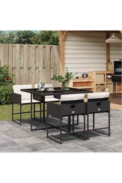 vidaxl Garden furniture set with cushions, 5 pieces, black, polyrattan