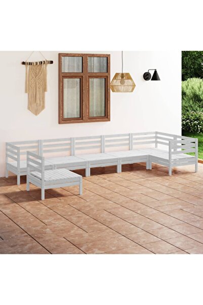 vidaxl Set mobilier de gradina, 7 piese, alb, lemn masiv de pin
