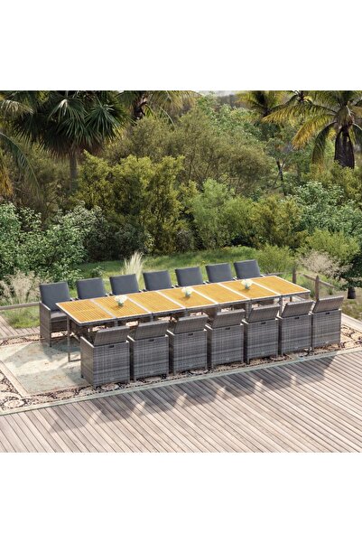 vidaxl Set mobilier de gradina cu perne, 15 piese, gri, poliratan