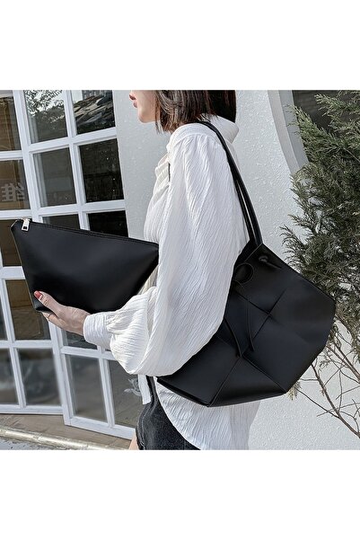 Doze Black Leather Tote Shoulder Bag