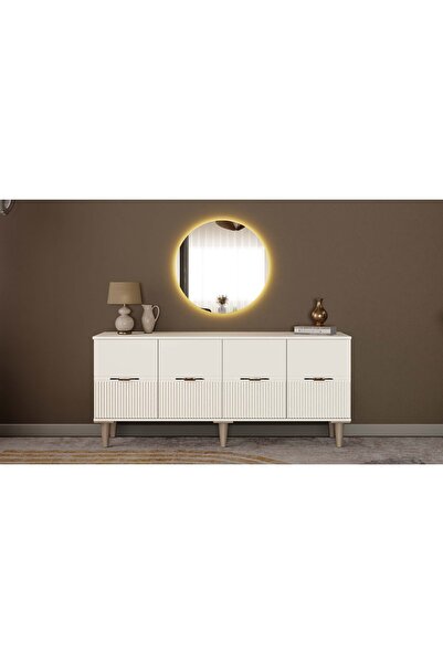 miracool Menekşe Konsol & Led Işıklı Ayna Dahil / Çok Amaçlı Dolap / Komple MDF