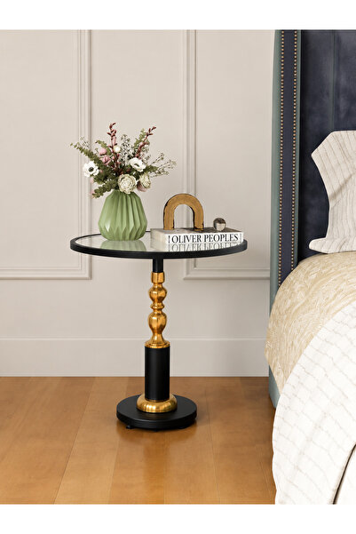 The Living Luxury Side Coffee Table | Modern Gold and Black Service Table | E...