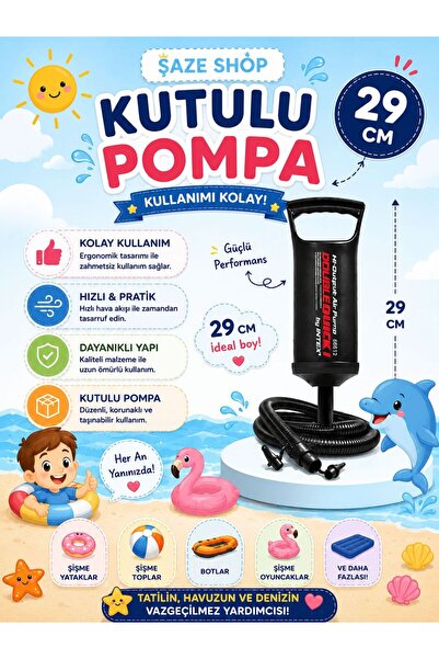 SAZE 29 CM Çift Yönlü El Pompası Şişme Yatak Havuz Deniz Botu Şişirme Pompası
