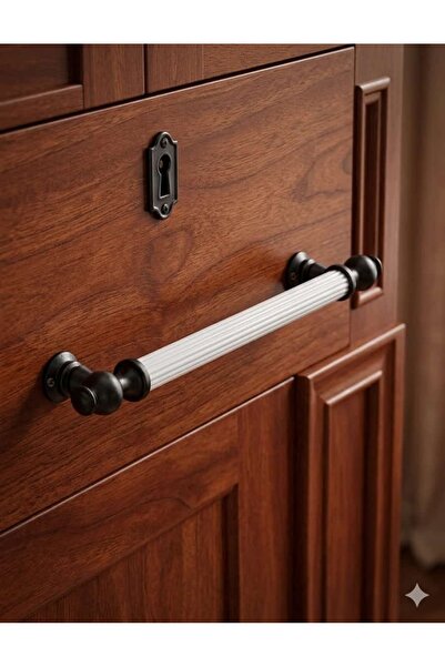 alacalı metal&mobilya aksesuarları مقابض سوداء سميكة ذات خطوط بيضاء - مقابض خ...