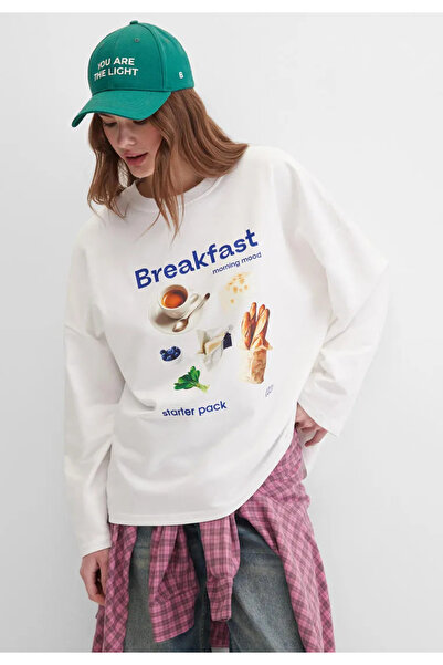 Jose Clothing White Printed Long Sleeve Cotton T-Shirt Suitable for Hijab