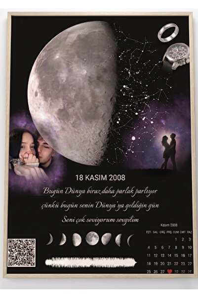 ANATOLİA TASARIM Kişiye Özel Işıklı Ay Tasarımlı Sevgili Posteri - Doğum Günü...