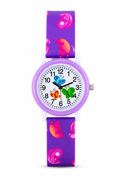 Saattino Kelebek Desenli Lila Kız Çocuk Kol Saati Analog Saat ST-304419