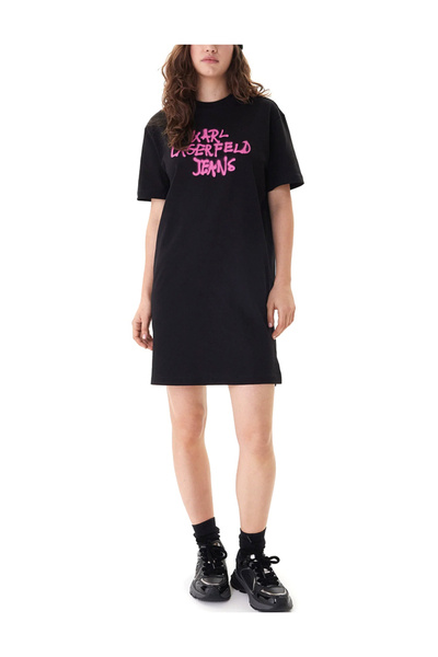 Karl Lagerfeld Γυναικείο Graffiti Κοντομάνικο Φόρεμα Μαύρο Jeans B1W13043-999...