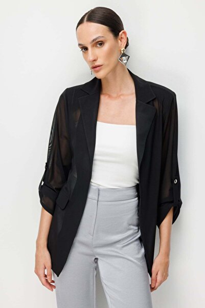 Ekol Beli Belted Transparent Tulle Jacket