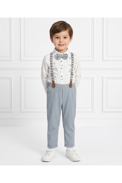 Mark & Mia Star Printed Full Sleeves Party Suit - White/Blue