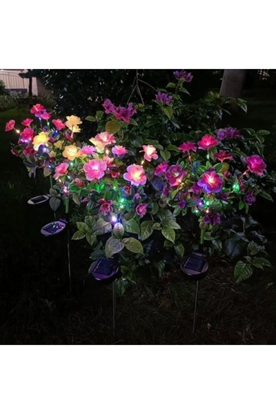 Casa Shop Set de 2 lămpi solare cu azalee roz, cu 7 flori LED, 60 cm, lumină ...