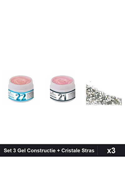 Makeup Set 3 Gel Constructie UV LED FSM 15g Nuante 21 22 + Cristale Stras Swa...