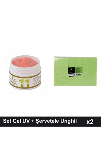Makeup Set 2 Gel Construcție UV LED FSM 15g + 900 Șervețele Unghii Verde, Man...