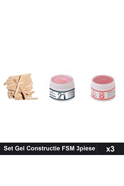 Makeup Set 3 Gel Constructie UV LED FSM 15g, Nuante 21 08, Spatule Lemn 10buc