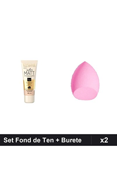 Makeup Set 2 Fond de Ten Eveline Cosmetics Satin Matt 104 Beige 30ml + Burete...