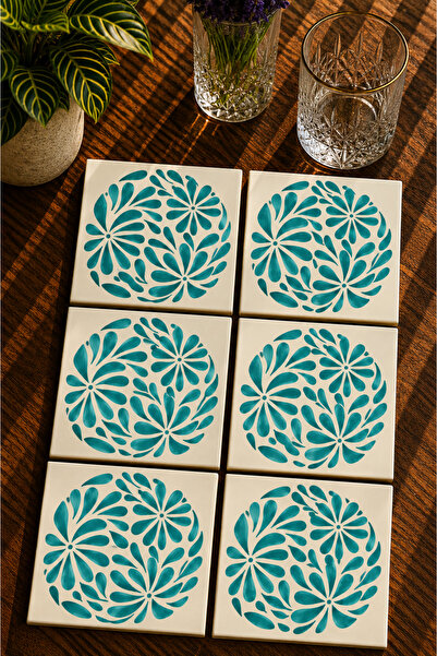 JHAAR Aegean Flower Patterned Modern Set of 6 Coasters - Uv Printing Mdf - 10...