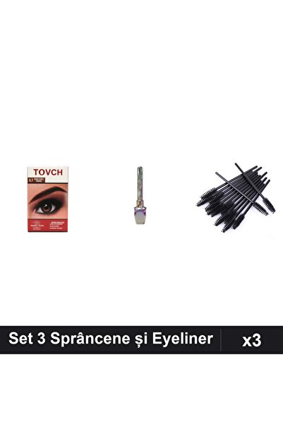 Makeup Set 3 Vopsea Sprâncene Nuanță 5.7, Eyeliner Kiss Beauty Negro, 10 Peri...
