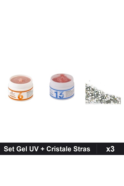 Makeup Set 3 Gel Constructie UV LED FSM 15g Nuante 06 13 + Cristale Stras Swa...