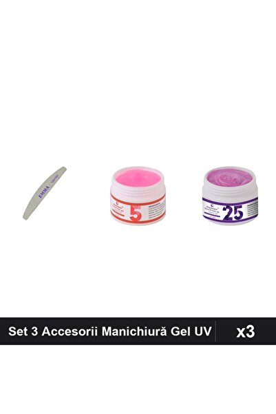 Makeup Set 3 Accesorii Manichiură: Pilă EMMA 150/240 + 2x Gel Constructie UV ...