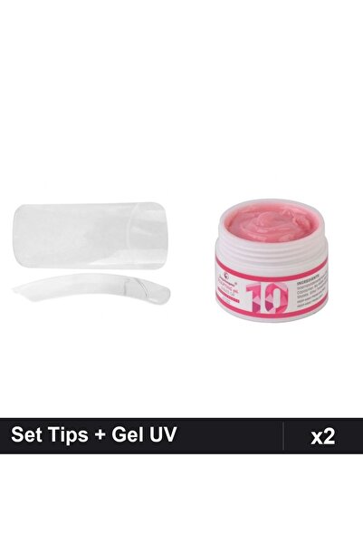Makeup Set Unghii 500 Tips Patrat Transparent + Gel Constructie UV LED 15g, M...