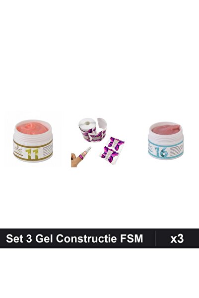 Makeup Set 3 Gel Constructie UV LED FSM 15g, Nuante 11 și 16, Sablon Fluture ...