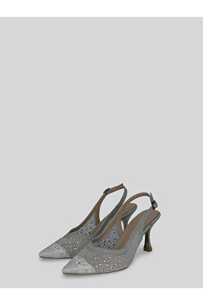 Eysha Zaviera Women's Silver Stone Embellished Pointed Toe Shiny Open Back Pa...