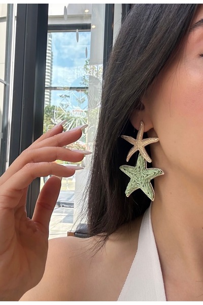 AychaAksesuar Wicker summer sea star light green pendant earrings