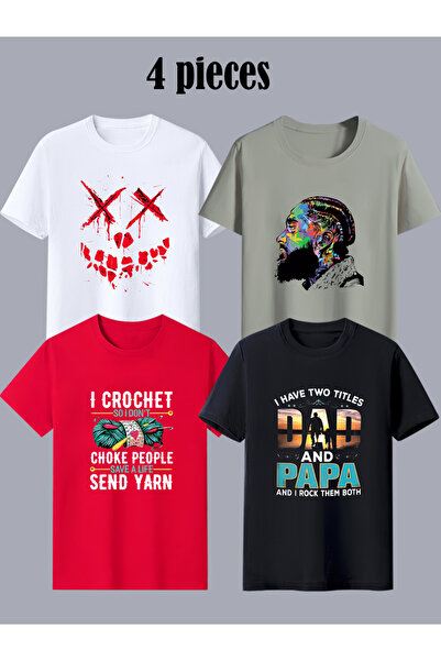 yixing Men's 4-Pack Graphic T-Shirts - Crew Neck Short Sleeve Tees with Stree...