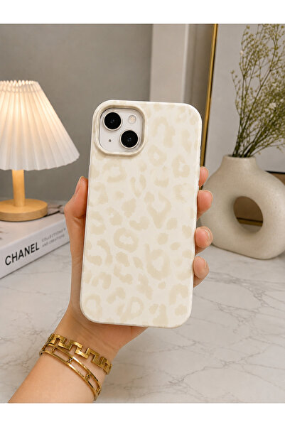 OVADA İPhone 13/14/15 Uyumlu Leopar Desenli Kadife Telefon Kılıfı