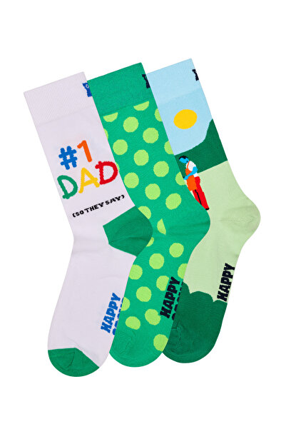 Derimod Happy Socks Men's Multi-Colored Patterned Cotton 3-Piece Sock Set P00...