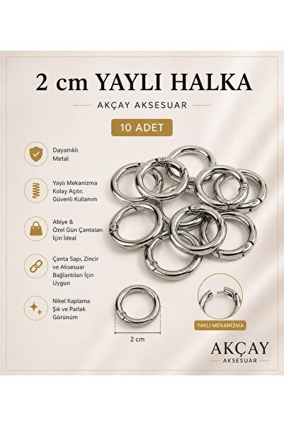 Akçay Aksesuar 10 Pieces of Metal Spring Rings - Diameter: 2 cm