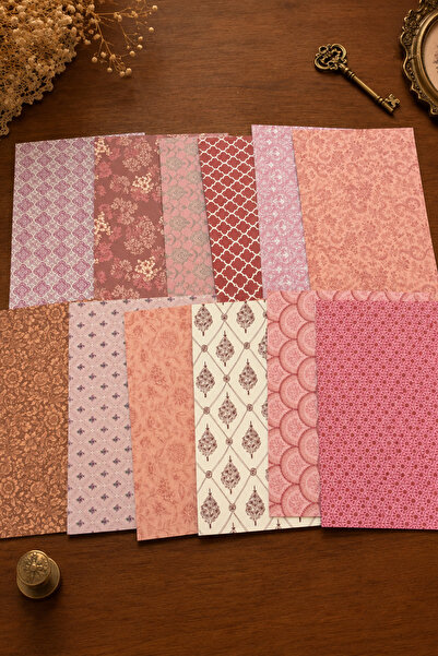 stickybloom Vintage Büyük Boy Pembe Tonlu Desenler Temalı 12 Parça A4 Kağıt S...