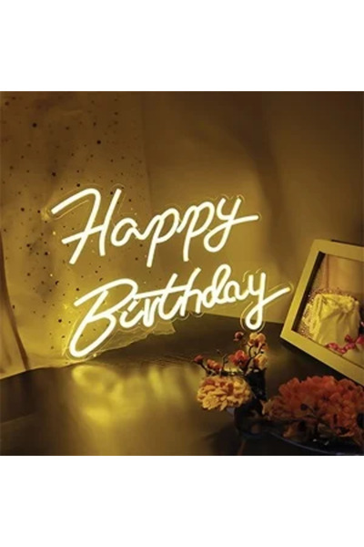 Zumzeria Warm White LED Neon Lamp "Happy Birthday" 40.8x29.5cm