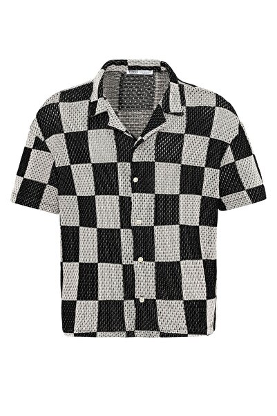 S13 Store Oversize Kare Desenli Triko Gömlek