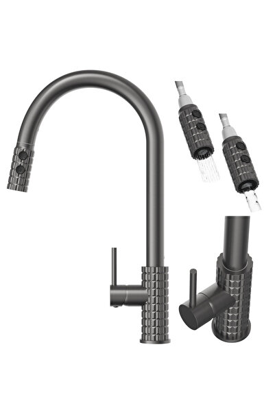 Granitan Baterie Bucatarie Snake Pro, Duza Retractabila, Gun Grey