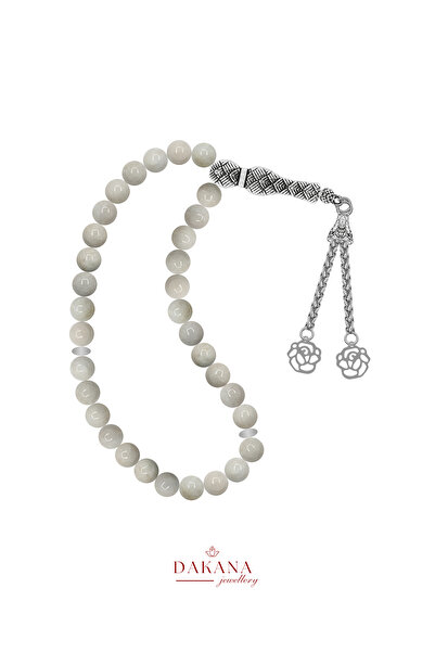 DAKANA JEWELLERY Certified 8 mm Moonstone Lotus Flower Steel Tassel Natural S...