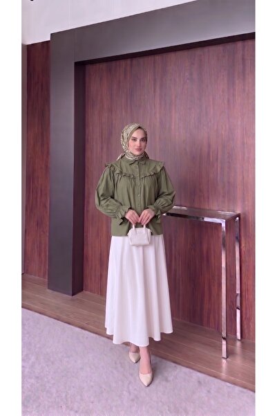 TrendParis Ruffle Detailed Flounce Viscose Shirt Light Green