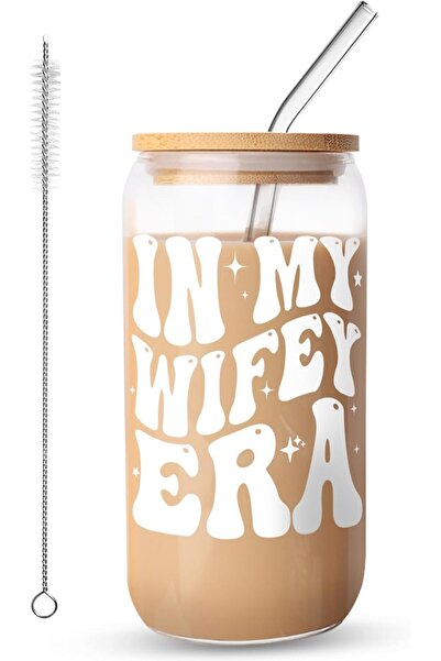 NASAQ Iced Coffee Cup,IN MY ERA,Glass Cups with Lids and Straws,Mom or Wife,3...
