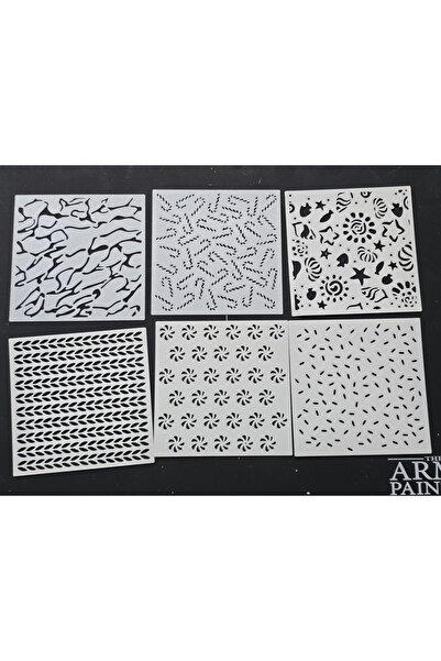 troyaart3d 6'lı Karışık Desenli Stencil Şablon Seti - Dekoratif Boyama, Pasta...