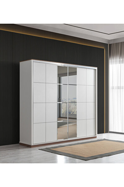 Erz Design Efsane Sürgülü Aynalı Elbise Dolabı Gardırop 230x60x214