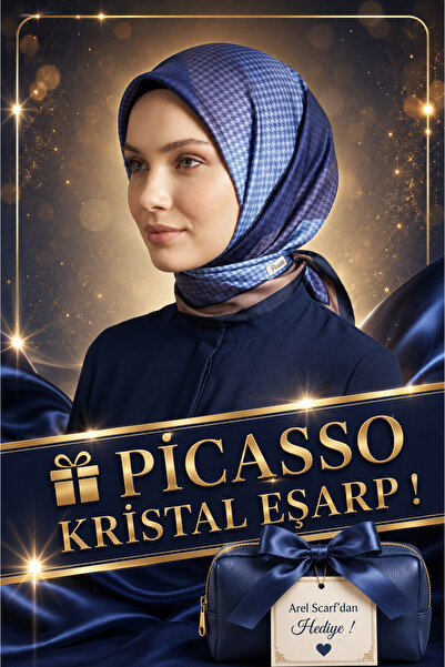 Picasso وشاح كريستالي بمظهر حريري أسود - بني - أزرق داكن - تصميم أنيق من التو...