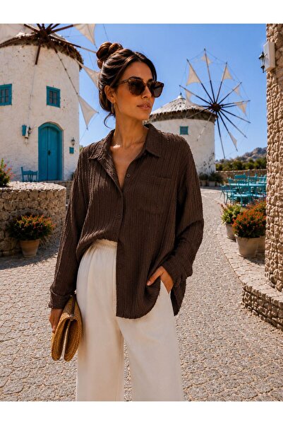 SU SHE New Season a Pile Single Pocket Tulle Modal Women's Shirt