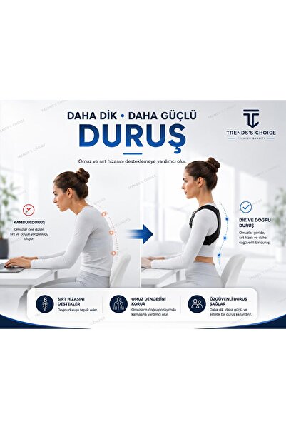 trends's choice Dik Duruş Korsesi Postür Düzeltici Ortopedik Omuz Sırt Destekleyici Unisex Korse