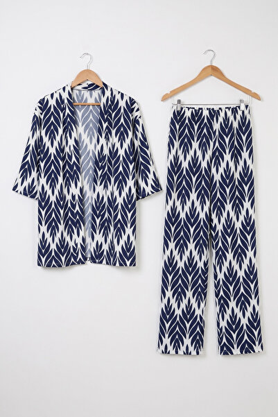 Mivoon Bürümcük Fabric Trousers Cardigan Double Set Kimono Set